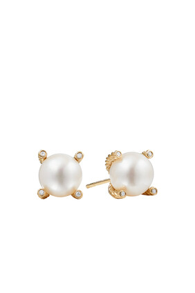 Pearl Cable Earrings, 18k Yellow Gold & Diamond